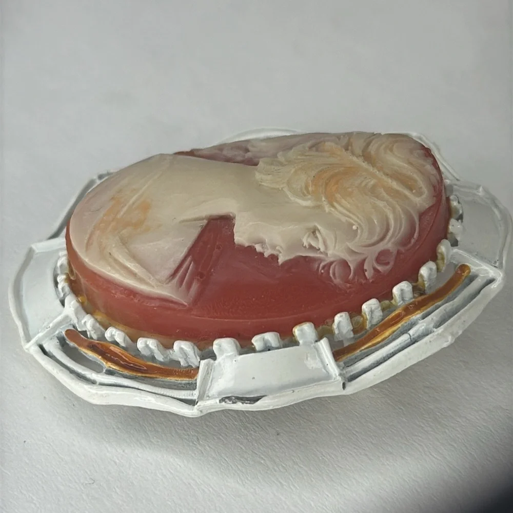 Elegant Cameo Brooch White Resin‎ Pin Vintage Vibes Jewelry Accessory VTG